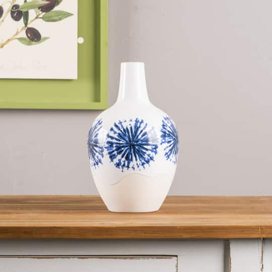 11" Two-Tone Tie Dye Design Ceramic Vase